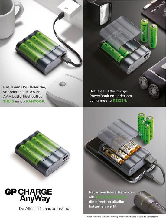 Produktbild GP Batteries CHARGE AnyWay 3in1 Ladegerät & Powerbank (2600 mAh, 12.50 Wh)