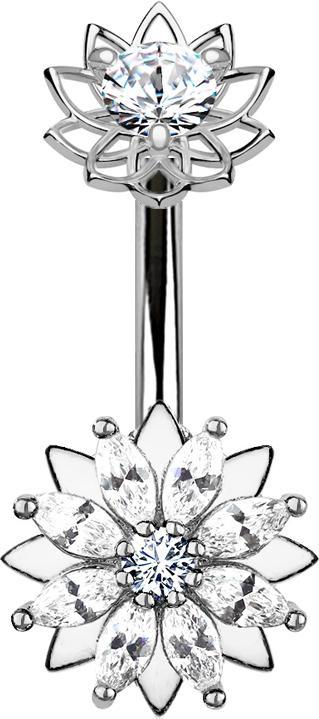 Produktbild Star Piercing Banane Innengewinde silber doppel Kristalllotusblume (Chirurgenstahl 316L, Messing)
