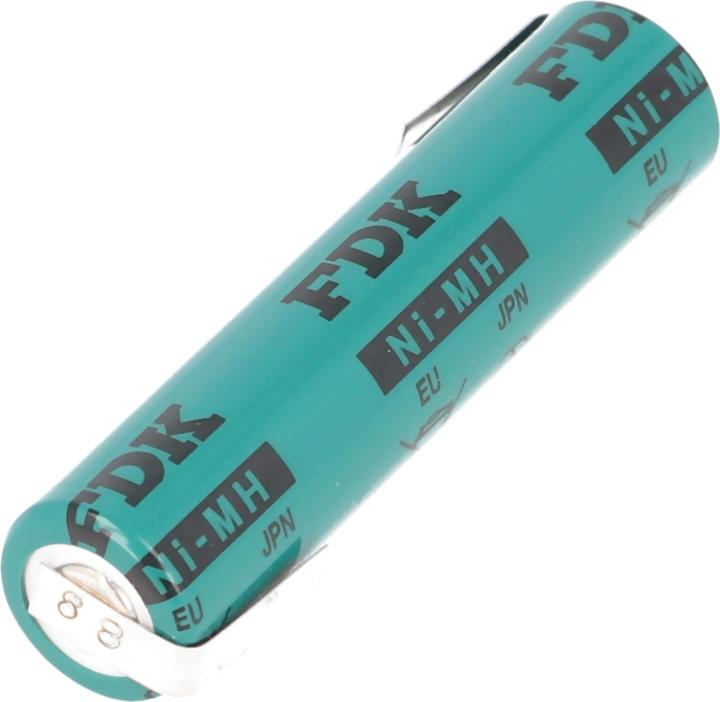 Actual product image FDK Battery Sanyo HR-AAAU NiMH Battery Micro AAA Flattop with solder tag Z-shape (AAA, 730 mAh)