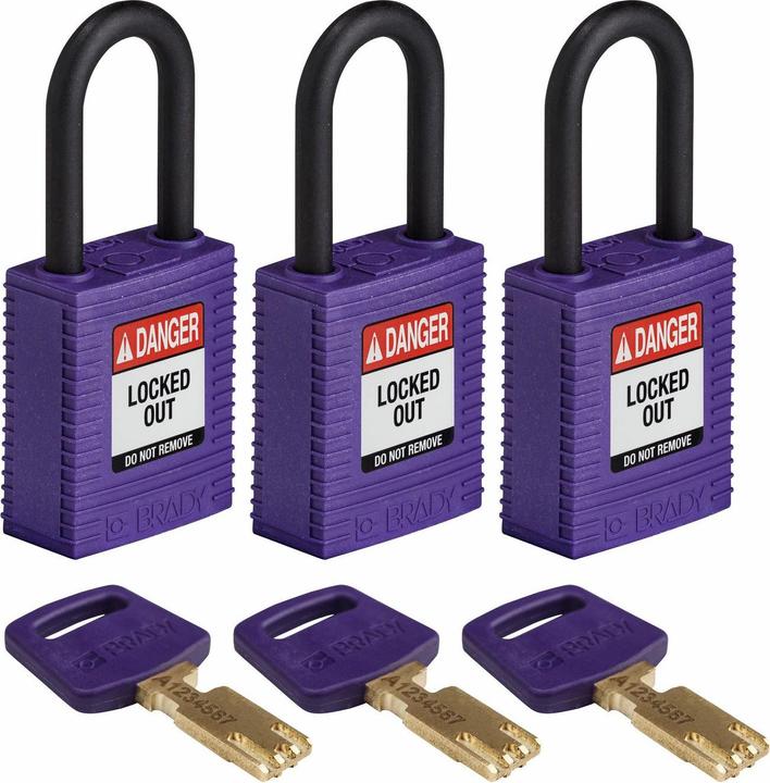 Immagine prodotto Brady Serratura di sicurezza in nylon Safekey con grillo in nylon, viola, altezza grillo 38 mm, diametro