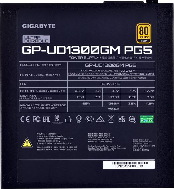 Produktbild Gigabyte Netzteil UD1300GM PG5 1300W 80+ Gold (1300 W)