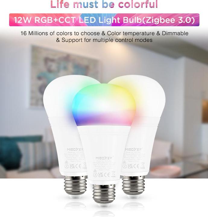 Produktbild Milight Zigbee 3.0 LED Birne RGB+KW/WW 12W (E27, 12 W, 1300 lm, 1 x, F)