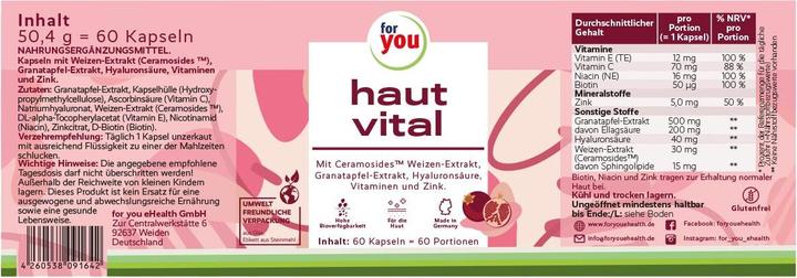 Nährwerte und Zutaten For You haut vital (60 Stück, Kapseln, 50.40 g)