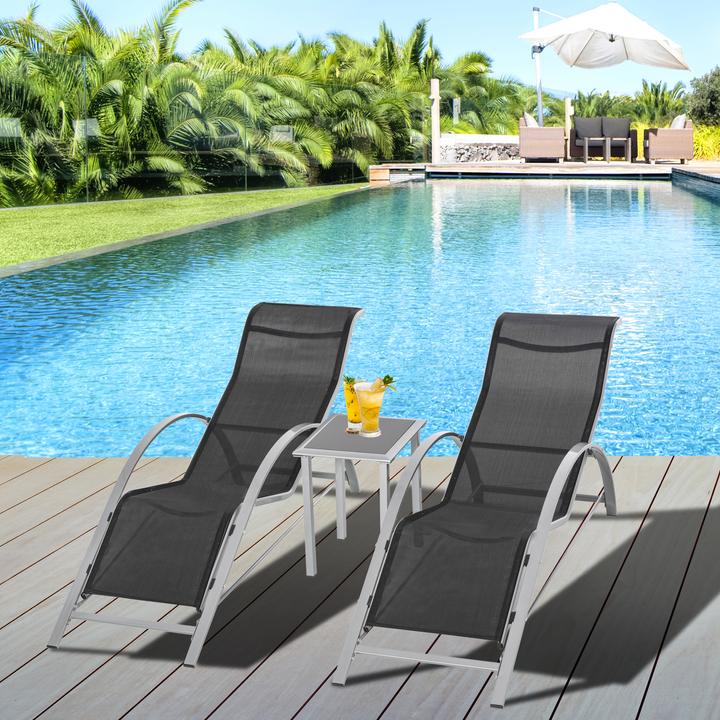 Image du produit Outsunny Lot de 2 chaises longues de jardin avec table (169 cm)