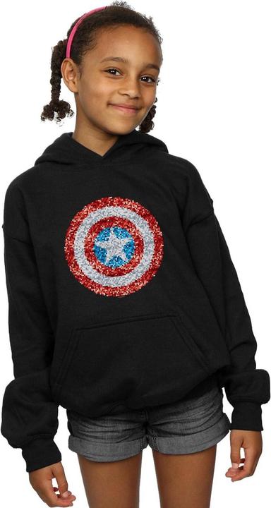 Actual product image Girls Captain America Pixelated Shield Hoodie (140, 146)