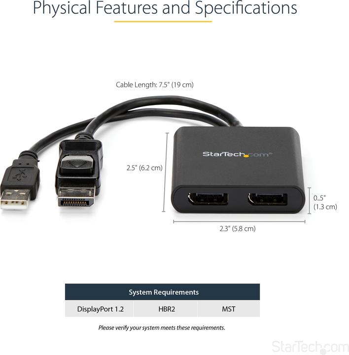 Produktbild StarTech Mst Hub - 2-Port Displayport (Digital -> Digital)