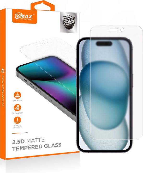 Produktbild Vmax gehärtetes Glas 0,33mm klares Glas für iPhone16 Plus / 15 Plus 6,7" mattiert (1 Stück, Apple iPhone 16 Plus)