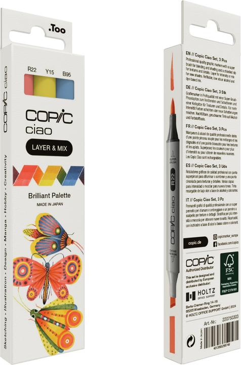Image du produit Copic CIAO - Marqueurs (B-95 Light Grayish Cobalt, Y-15 Jaune de cadmium, R-22 Light Prawn, 6 mm, 3 x)