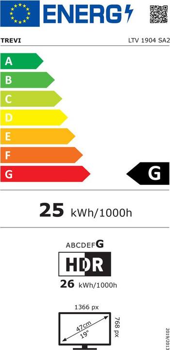 Label énergétique Trevi LTV 1904 SA2 TV LED LCD 19 HD avec mode hôtelG (19", A2, LED, HD ready, 2020)