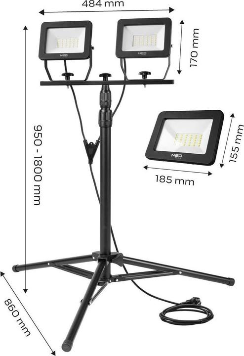 Actual product image Neo Reflector (2x50W SMD LED 9000lm double spotlight on a 1.8 m tripod) (8500 lm)