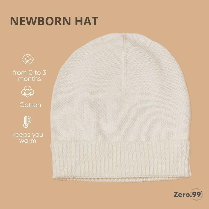 Zero.99 Babymütze gestrickt, 100% Baumwolle, 0–3 Monate (50, 56, 62)