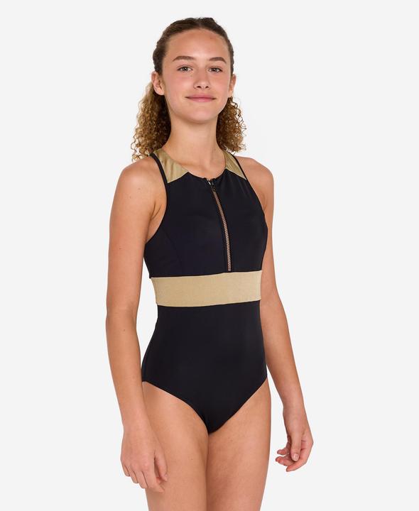 Produktbild Olaian Badeanzug Mädchen Y-Rückenform Frontreissverschluss 900 Calysta schwarz (12, 13, 14)