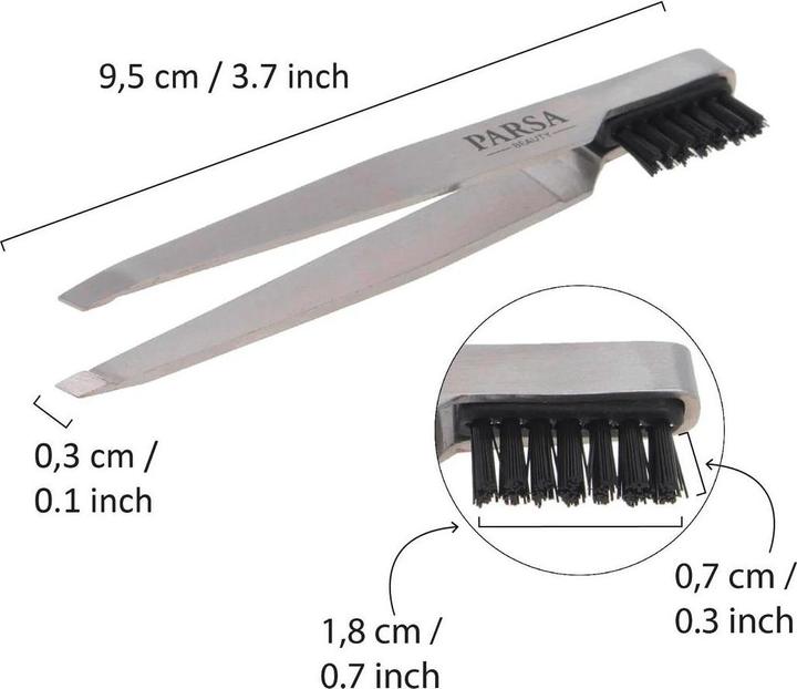 Image du produit Parsa Beauty Pince à épiler Parsa 2en1 avec brosse à sourcils, argentée
