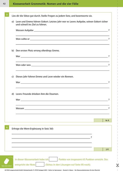 Produktbild Sicher ins Gymnasium: Klassenarbeitstrainer für den Übertritt Deutsch 4. Klasse (Deutsch, 2023)