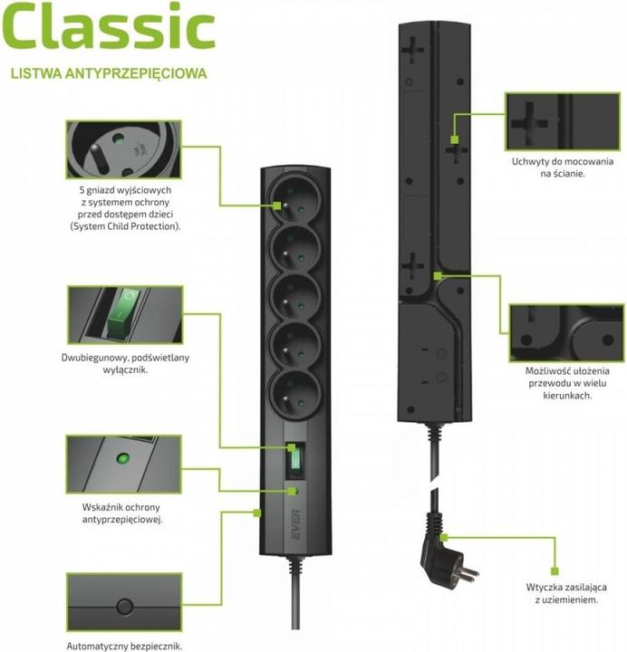 Image du produit Ever CLASSIC Protection contre les surtensions (5 x, CEE 7/6, 1.50 m)