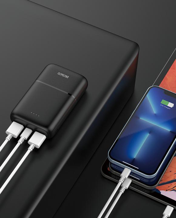 Actual product image Deltaco Powerbank 10,000 mAh, 2x USB-A, 1x USB-C (10 mAh)