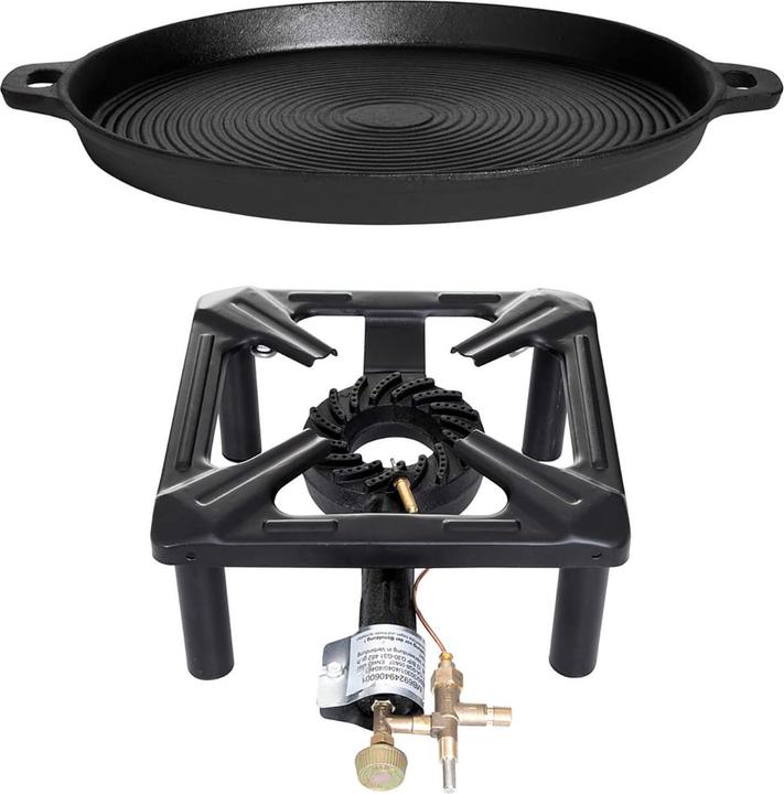 Paella World Hockerkocher-Set (klein) mit Gusseisenpfanne Ø 35 cm - mit Zündsicherung