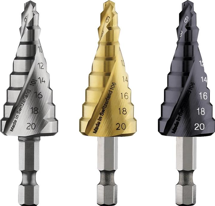 Bosch Professional Zubehör Stufenbohrer HSS-TiN, 4 - 20 mm, 1/4-Zoll, 70,5 mm, 9 Stufen (bis 20 Millimeter)