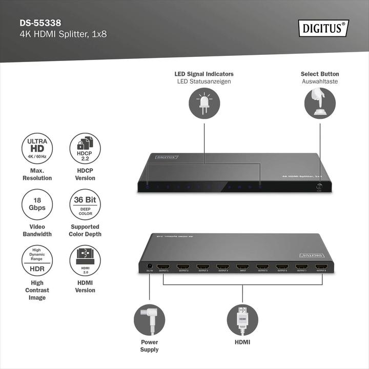 Produktbild Digitus 4K HDMI Splitter, 1x8