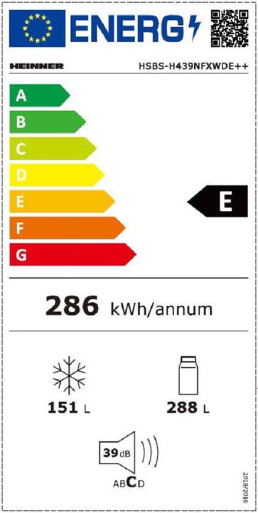 Energie-Label Heinner HSBS-H439NFXWDE++ (439 l)