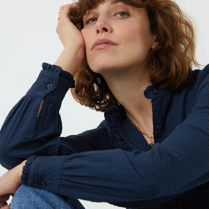 Actual product image La Redoute Collections Long sleeve blouse with ruffle collar (32)