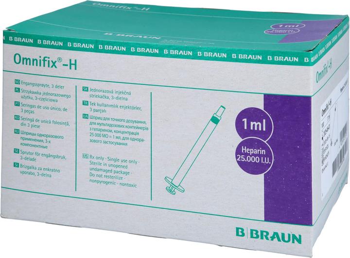 Actual product image B.Braun OMNIFIX heparin syringe 25 IU 1ml latexfr 100 pcs
