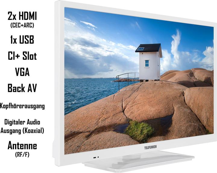 Produktbild Telefunken XH24SN550MV-W 24 Zoll Fernseher / Smart TV (HD Ready, HDR, 12 Volt) - 6 Monate HD+ inkl. (24", LED, HD, 2023)