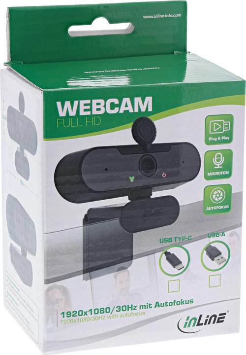 Immagine prodotto InLine ® Webcam FullHD 1920x1080/30Hz con autofocus, cavo di connessione USB Type-C (2.10 Mpx)