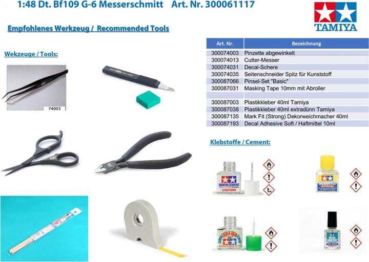 Image du produit Tamiya Décalcomanies pour Messerschmitt Bf109 G-6 CH