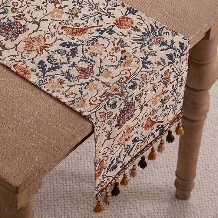 Alopini Jacquard Farbe Blume Gras Muster Tabelle Flagge mit Quaste, Pastoral Stil Retro-Stil dekorative