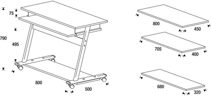 Actual product image Rocada Work table Zeta RD 9100 3levels light grey (80 x 50 x 79 cm)