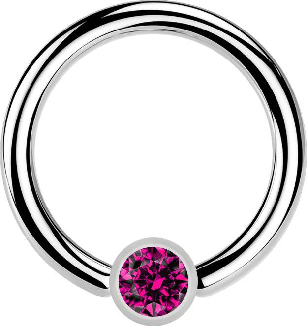 Produktbild Star Piercing Ball Closure Ring silber und Kristall fuchsia (Chirurgenstahl 316L, ohne Messing)