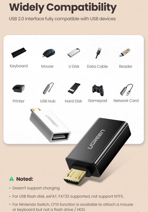 Actual product image Ugreen MicroUSB to USB Adapter OTG On-The-Go (Micro USB, USB)