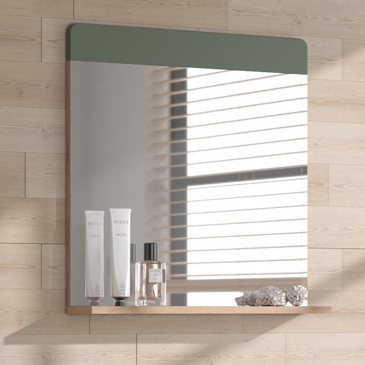 Immagine prodotto Vichy Badezimmerspiegel Izan, Grün/Goldkraft Eiche, 60 x 62 cm mit Ablage