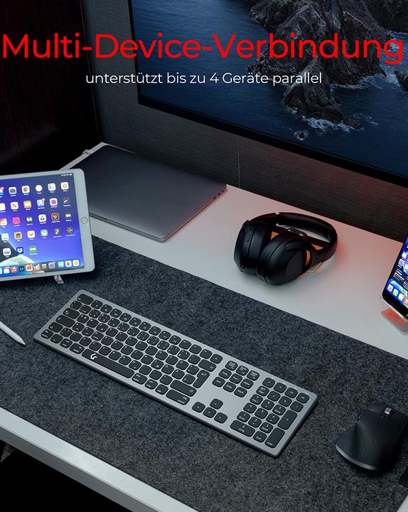 Actual product image KeySonic Full-Size Aluminum Keyboard, Bluetooth® & RF, for Win & macOS (DE, Wireless)