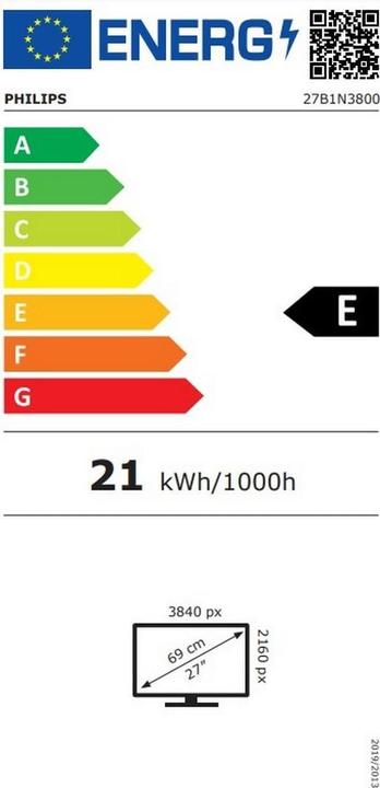 Energie-Label Philips 27B1N3800 - 27 Zoll Ultra HD Mon (3840 x 2160 Pixel, 27")