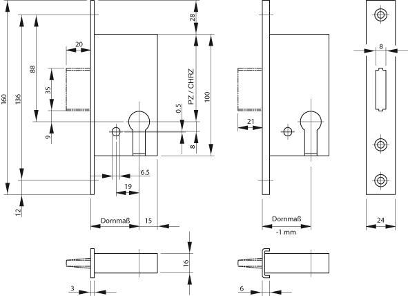 Actual product image BKS Mortice deadbolt lock 1308 PZ20/55 mm forend silver rounded (Mortise lock)