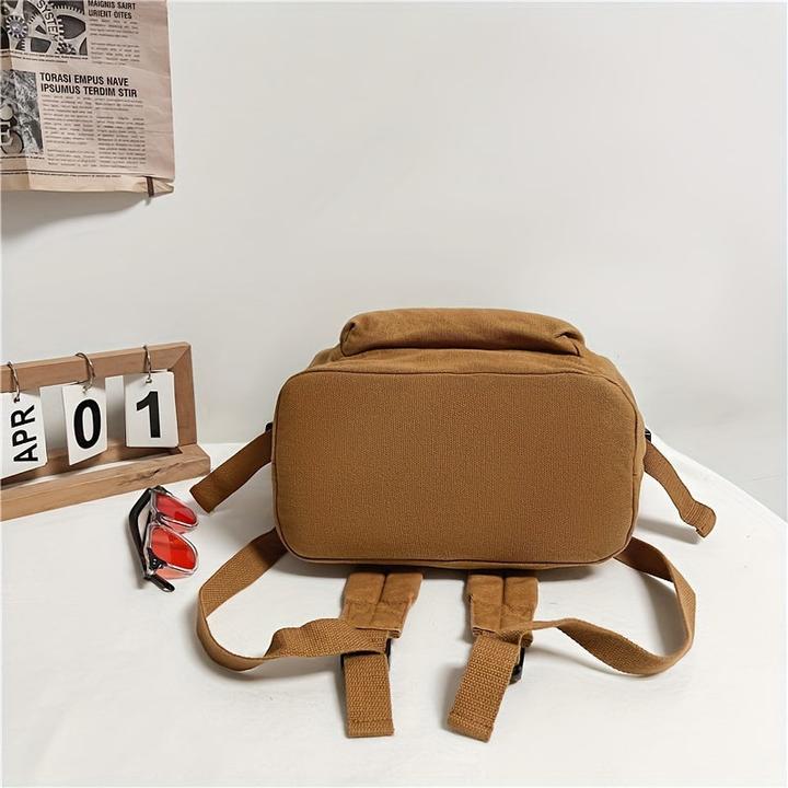 Actual product image Only-Bags.Store Vintage-inspirierter Freizeitrucksack, einfarbig, faltbar mit festen Schulterriemen