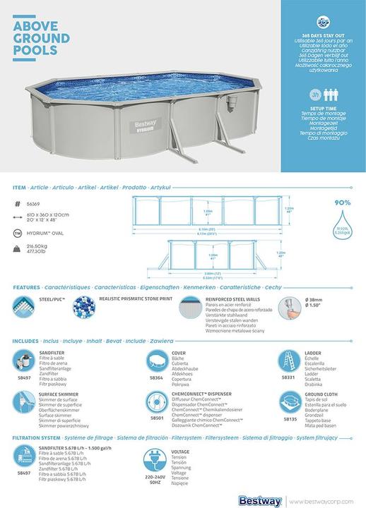 Immagine prodotto Bestway Pool Hydrium Komplett-Set 610 x 366 x 122 cm (610 x 366 x 122 cm)