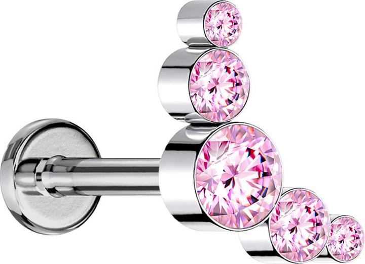 Produktbild Star Piercing Micro Labret Innengewinde silber fünf Kristalle pink (ohne Messing, Chirurgenstahl 316L)
