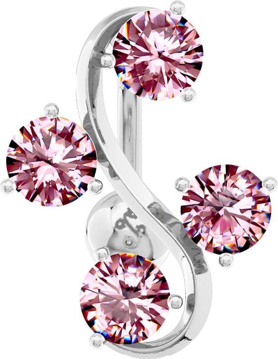 Image du produit Star Piercing Banane argentée avec boule Vigne avec quatre cristaux roses (Laiton, Acier chirurgical 316L)