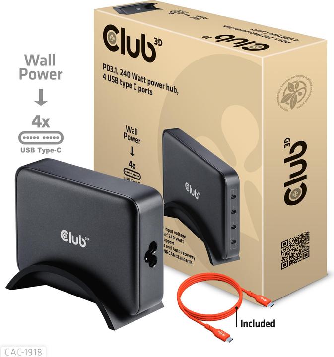 Produktbild Club 3D Club3D Reiseladegerät 4xUSB Typ C PD 240W retail (240 W)