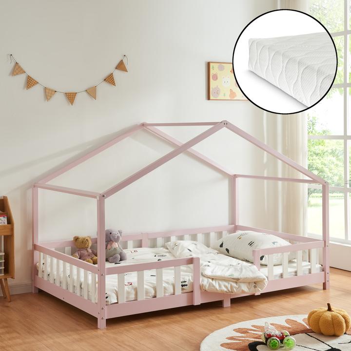 Actual product image En.Casa Treviolo children's bed 120x200 cm with cold foam mattress and lattice Pink (120 x 200 cm)