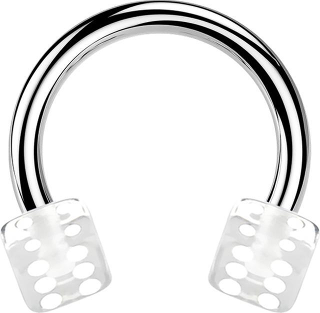Star Piercing Micro Circular Barbell silber mit zwei Würfel transparent (ohne Messing, Acryl, Chirurgenstahl 316L)