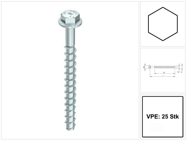 Immagine prodotto Heco MULTI MONTI plus SS Vite di ancoraggio 10,0 x 140 mm 25 pz ( 48457 ) Vite per calcestruzzo, testa (25 Viti per pezzo)