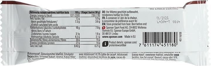 Produktbild Sponser Protein Low Carb Bar (Chocolate, 25 Stk., 1250 g)