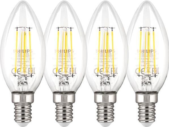 Actual product image Philips LED lamp E14 set of 4 40W 2700K filament candle shape (E14, 4.30 W, 470 lm, 4 x, F)