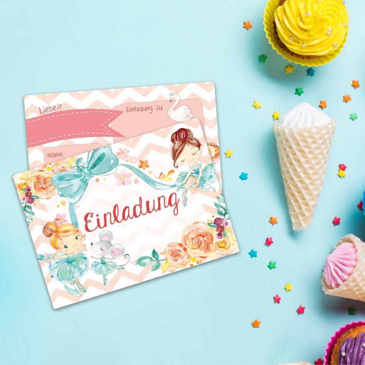 Image du produit Papierdrachen 12 Einladungskarten zum Geburtstag – Ballerina (12 pcs)