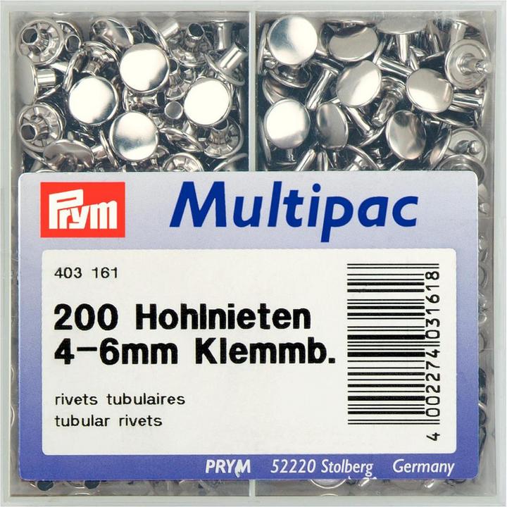 Image du produit Prym Rivets creux, laiton, argent 4-6 mm, boîte 200 pcs, multipack