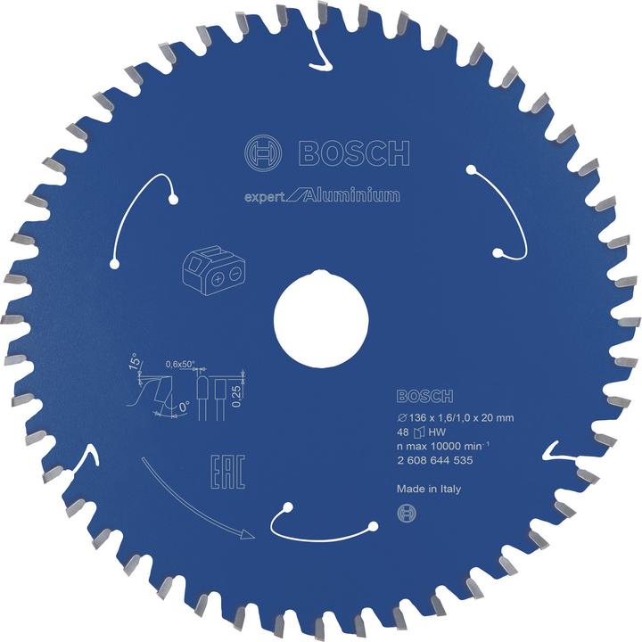 Bosch Professional Zubehör Cordless circular saw blade Expert for Aluminium, 136 x 1.6/1 x 20, 48 teeth